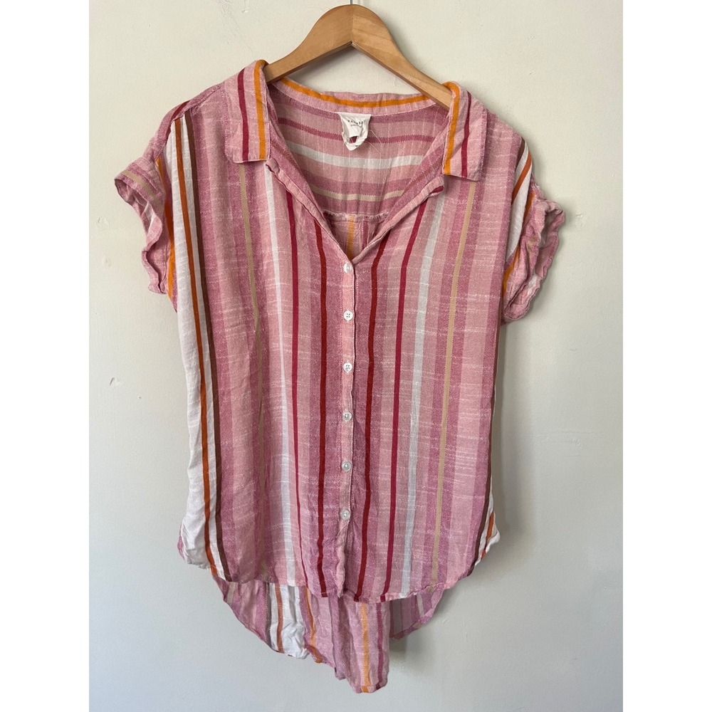 Harper Heritage Pink Striped Rayon Short Sleeve Button Down Shirt Small
